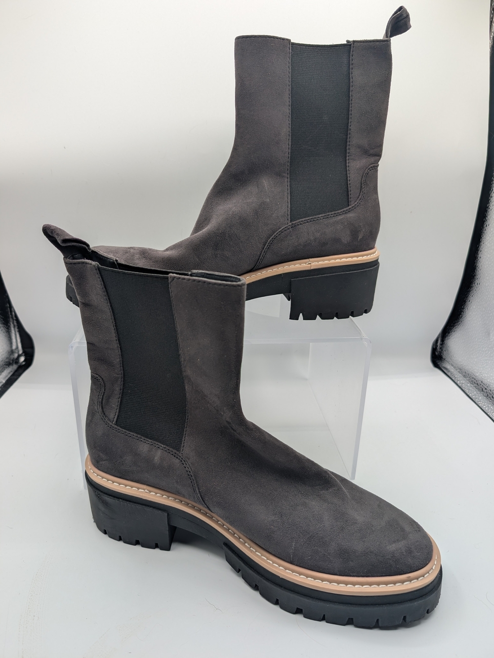 Women's Charcoal Suede Chelsea Lug Boots NWOT